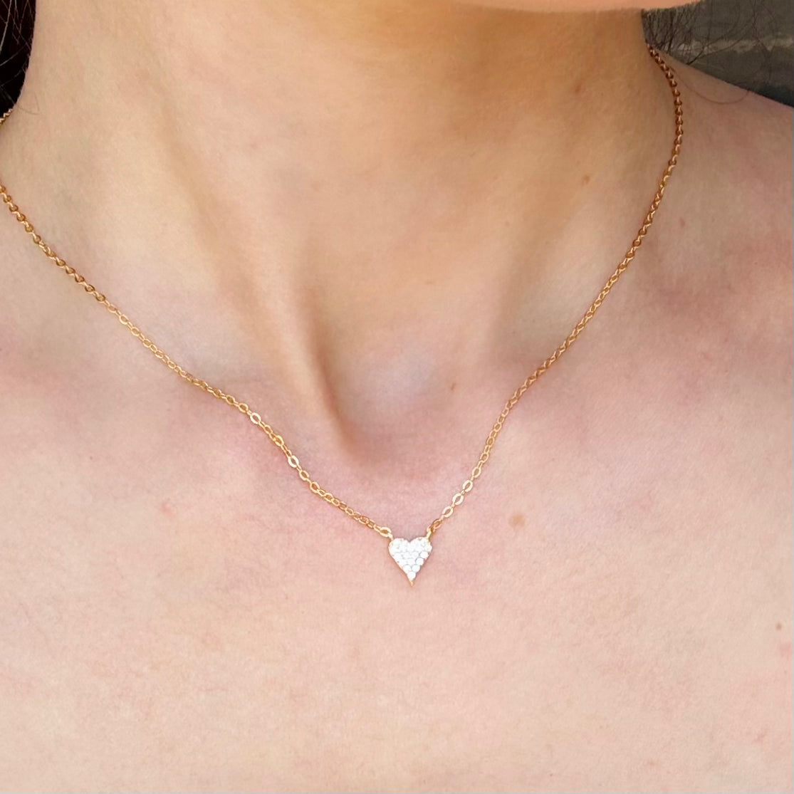 Gold Pavé Diamond Heart Necklace