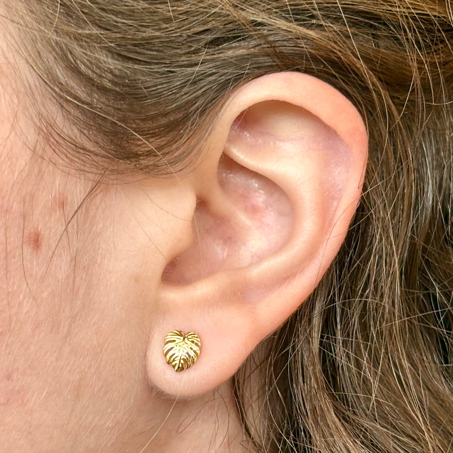 Mini Gold Monstera Leaf Studs