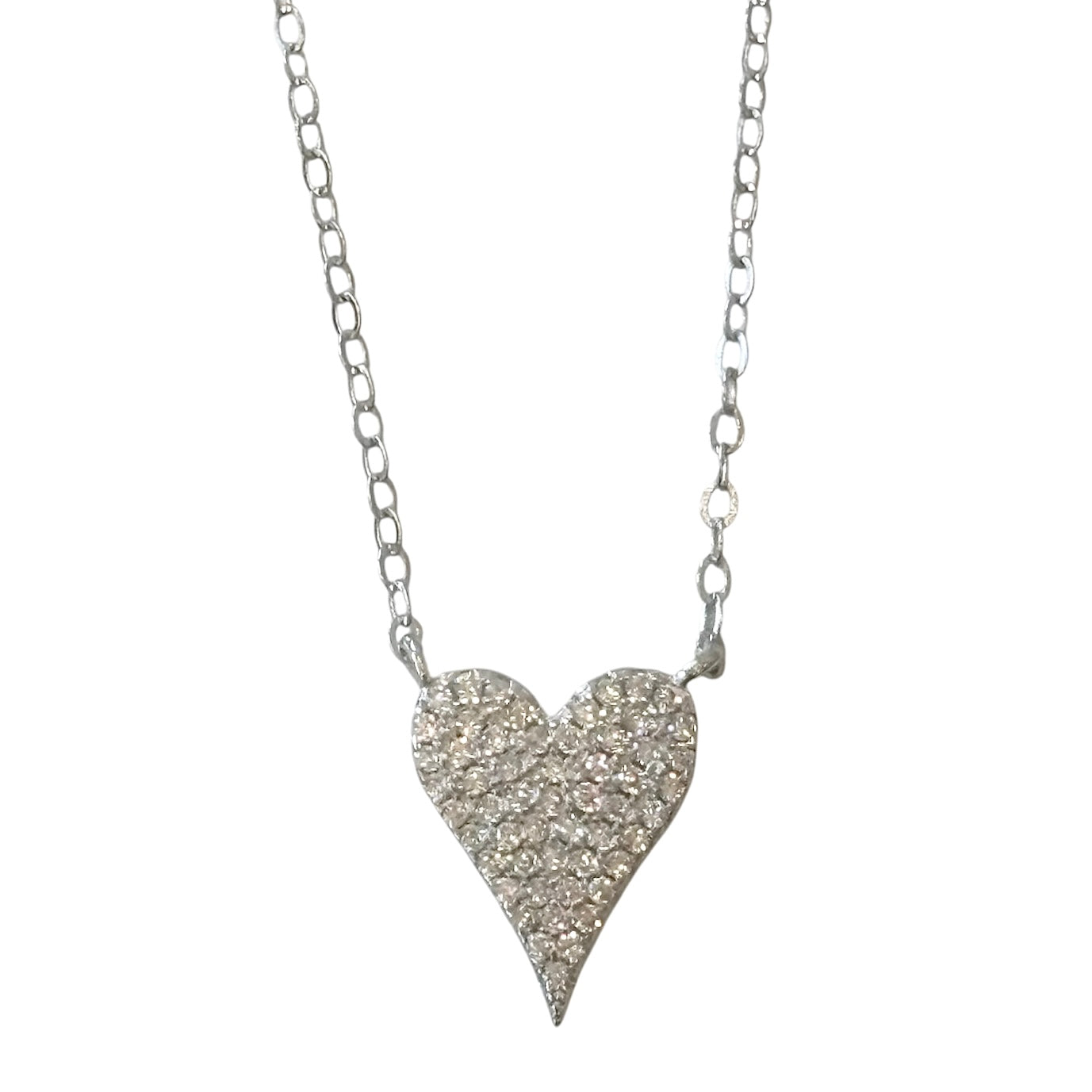 Silver Pavé Diamond Heart Necklace