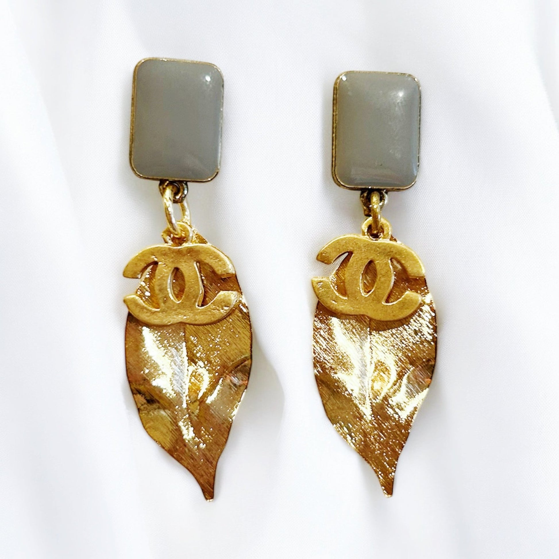 Golden Leaf Accent Logo Upcycled & Repurposed Earrings - Boho Mamma Store