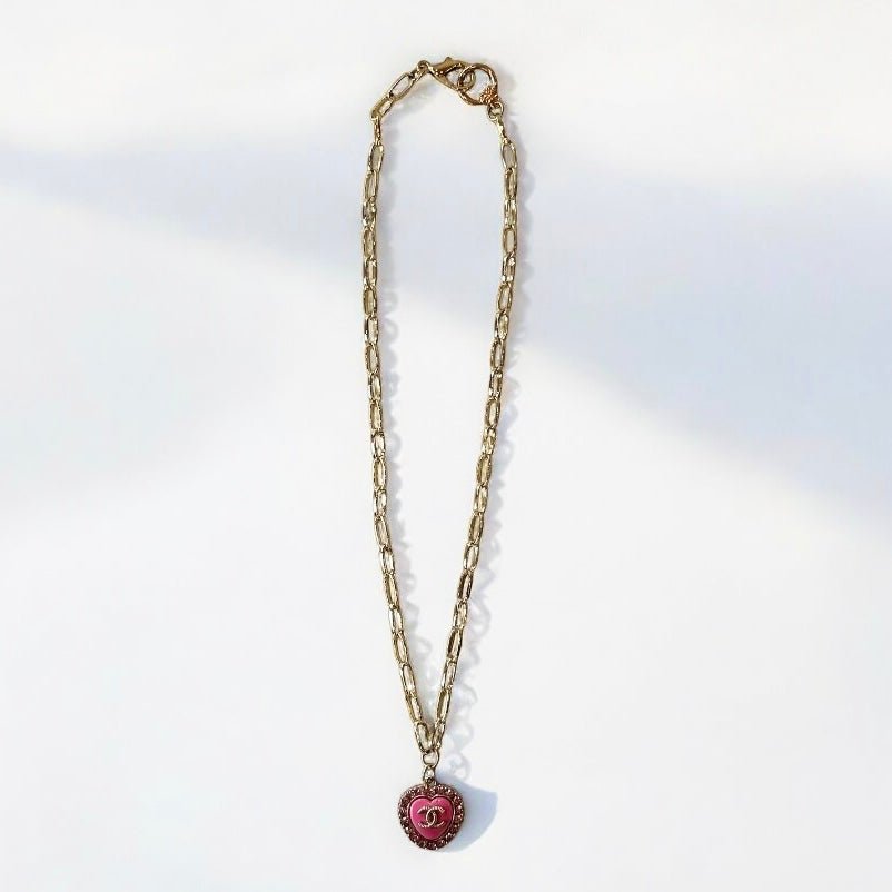 Pretty in Pink Sparkly Gold Chain Necklace Up - Cycled and Repurposed - Boho Mamma Store