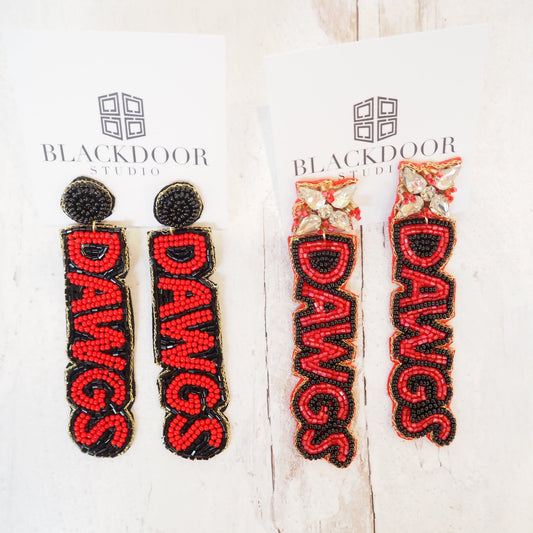 Beaded Black and Red Dawgs Earrings - Boho Mamma Store