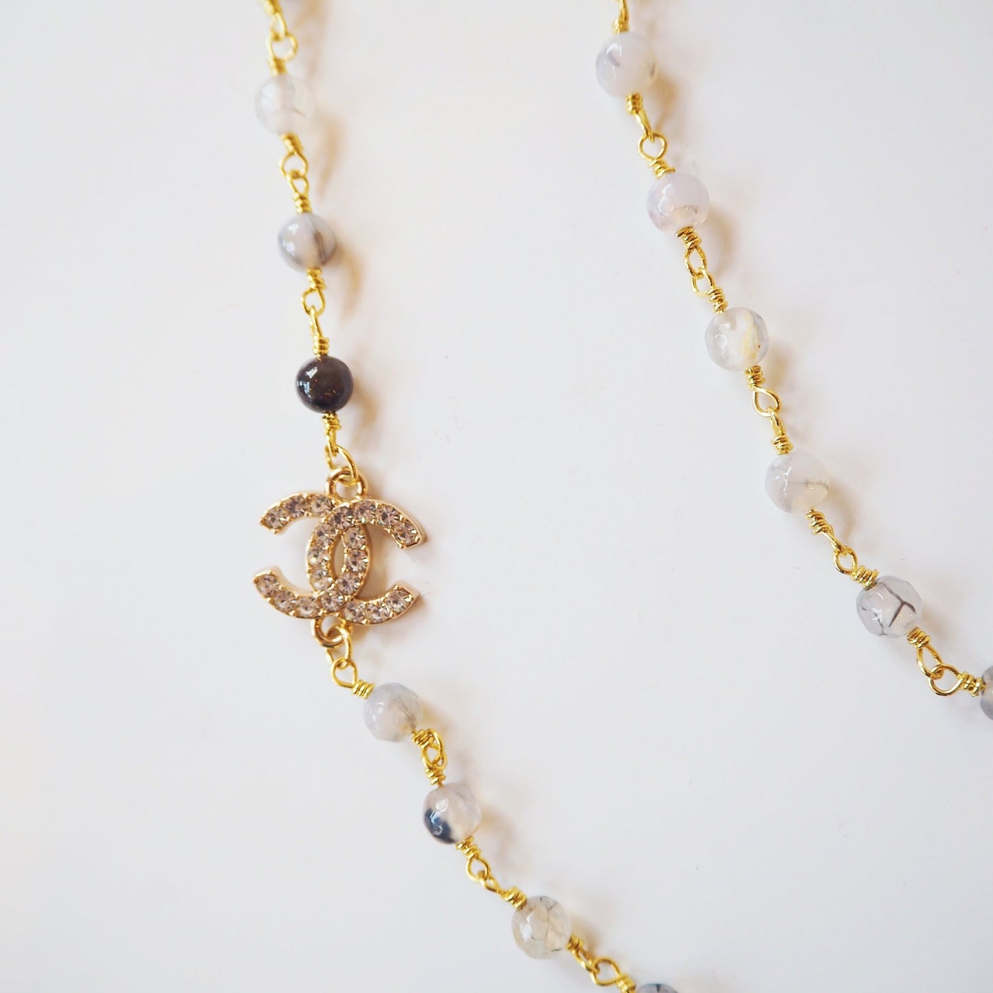 Repurposed Chanel Logo with beads Necklace - Boho Mamma Store