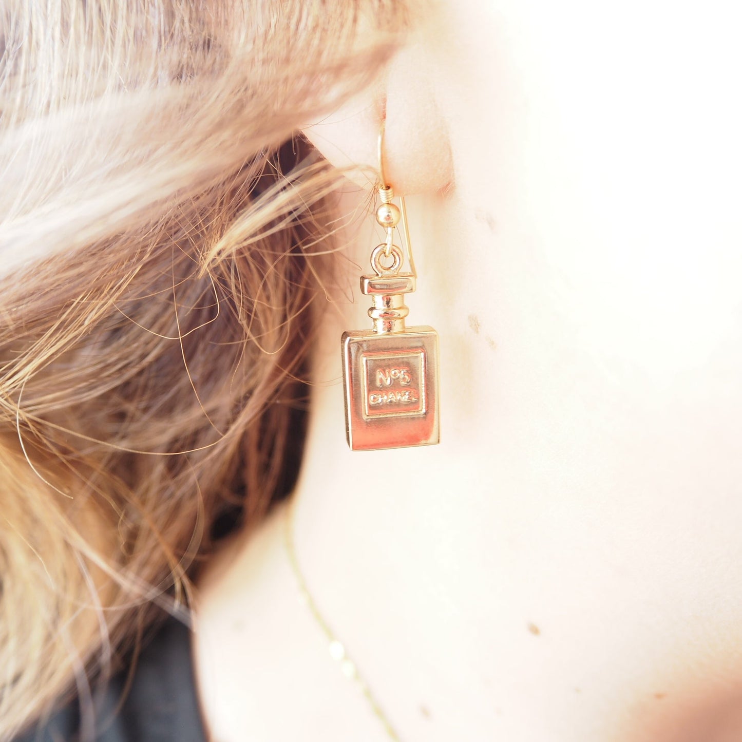 Repurposed Dangle Gold Perfume Bottle Earrings - Boho Mamma Store