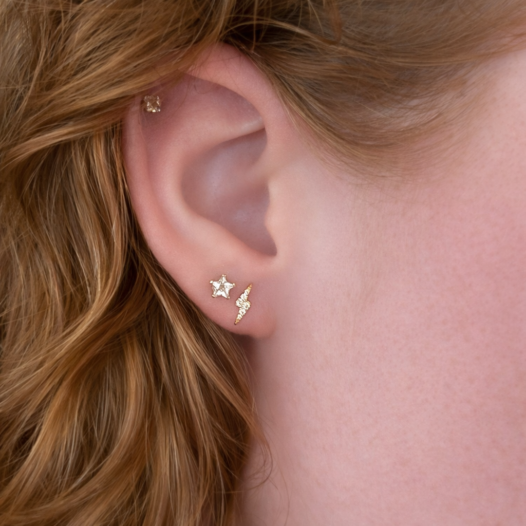 Gold Rhinestone Lightning Bolt Studs