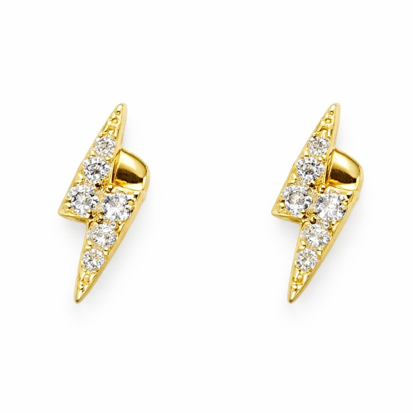 Gold Rhinestone Lightning Bolt Studs