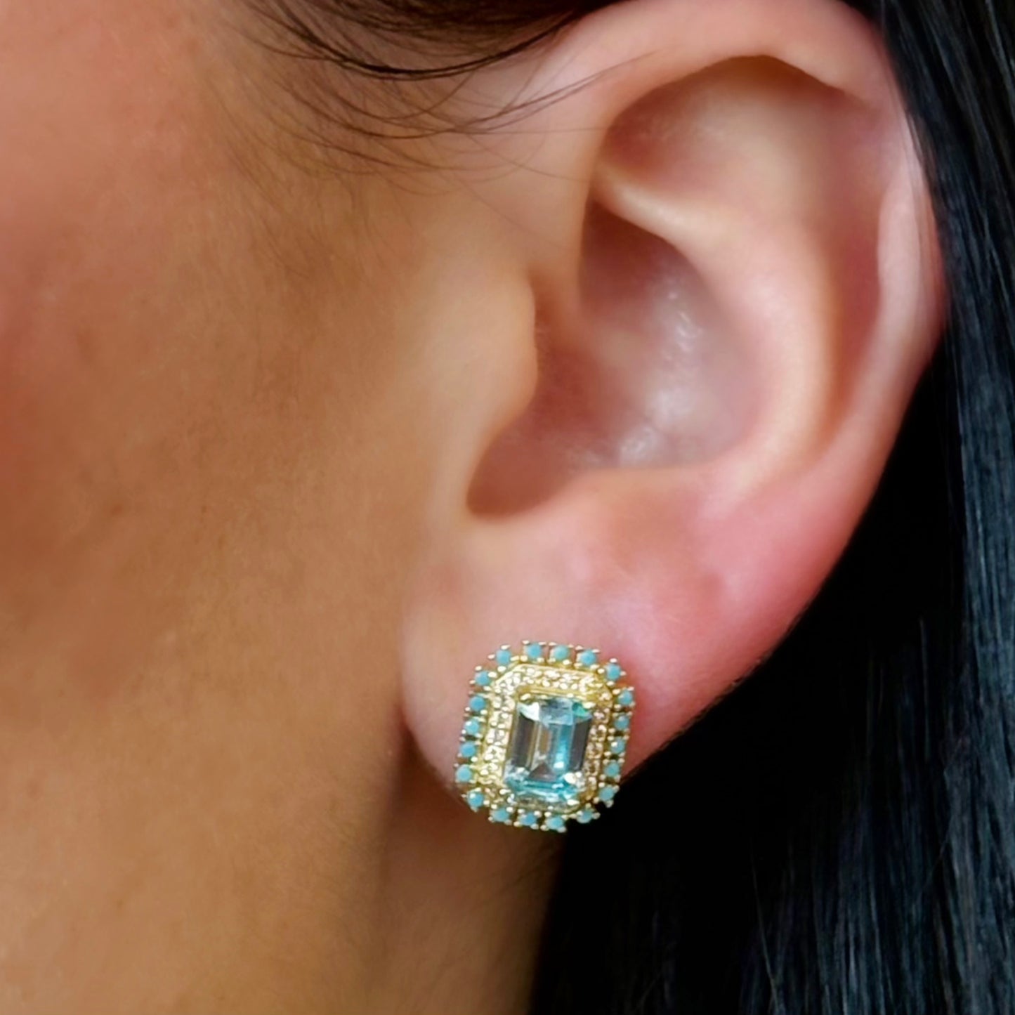 Vintage Aqua Halo Studs