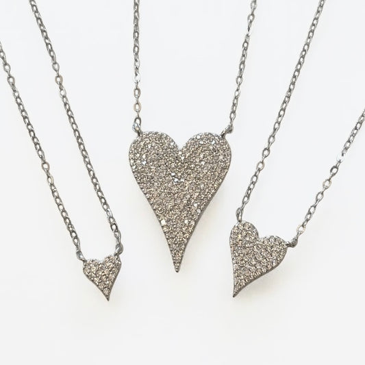 Silver Pavé Diamond Heart Necklace