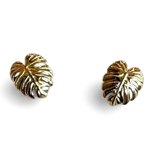 Mini Gold Monstera Leaf Studs