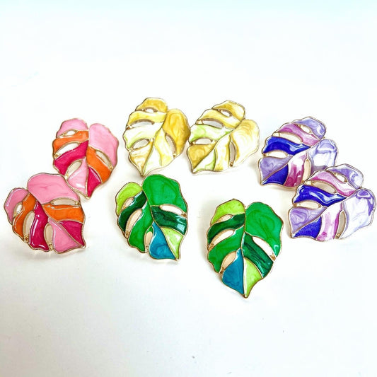 Enamel Palm Leaf Earrings - Boho Mamma Store