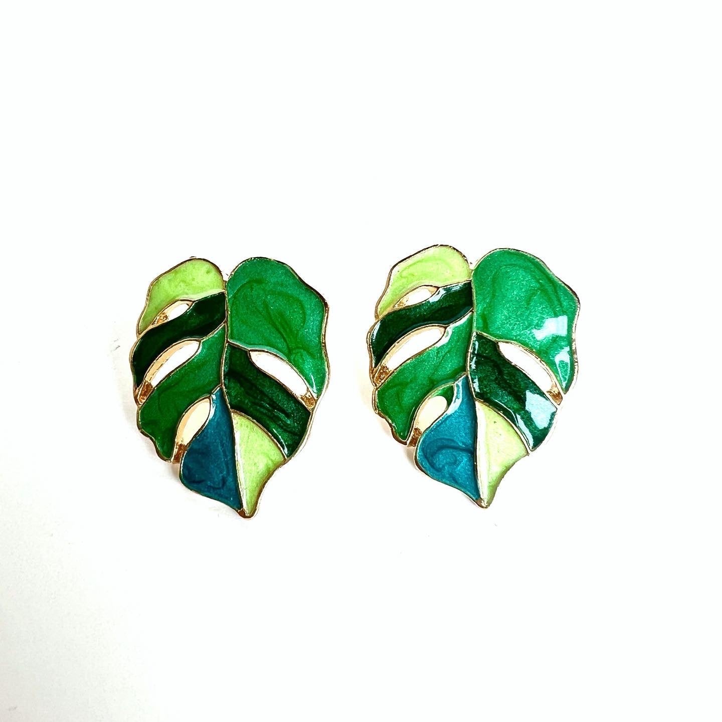 Enamel Palm Leaf Earrings - Boho Mamma Store