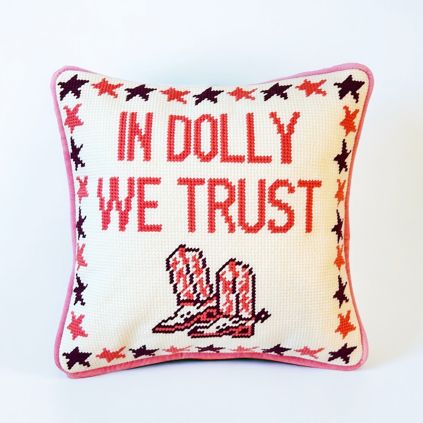 In Dolly We Trust Needlepoint Pillow - Boho Mamma Store