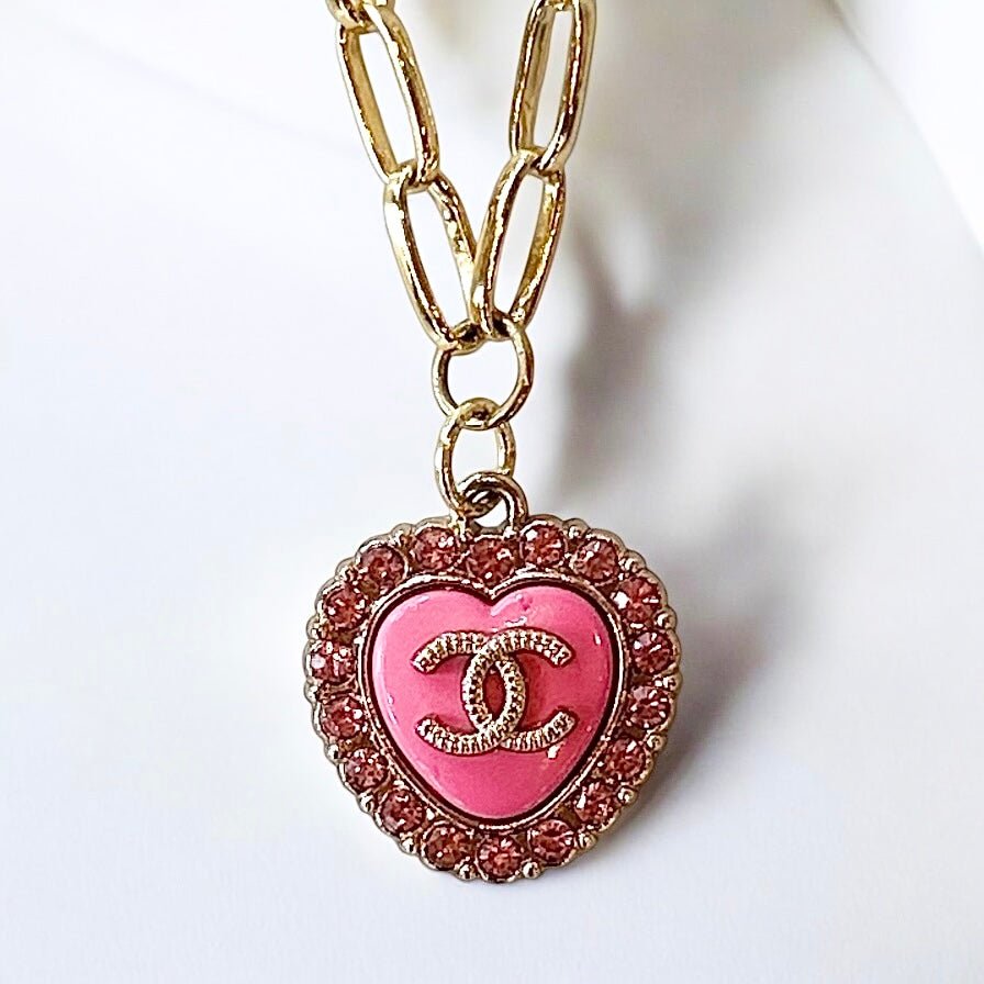 Pretty in Pink Sparkly Gold Chain Necklace Up - Cycled and Repurposed - Boho Mamma Store