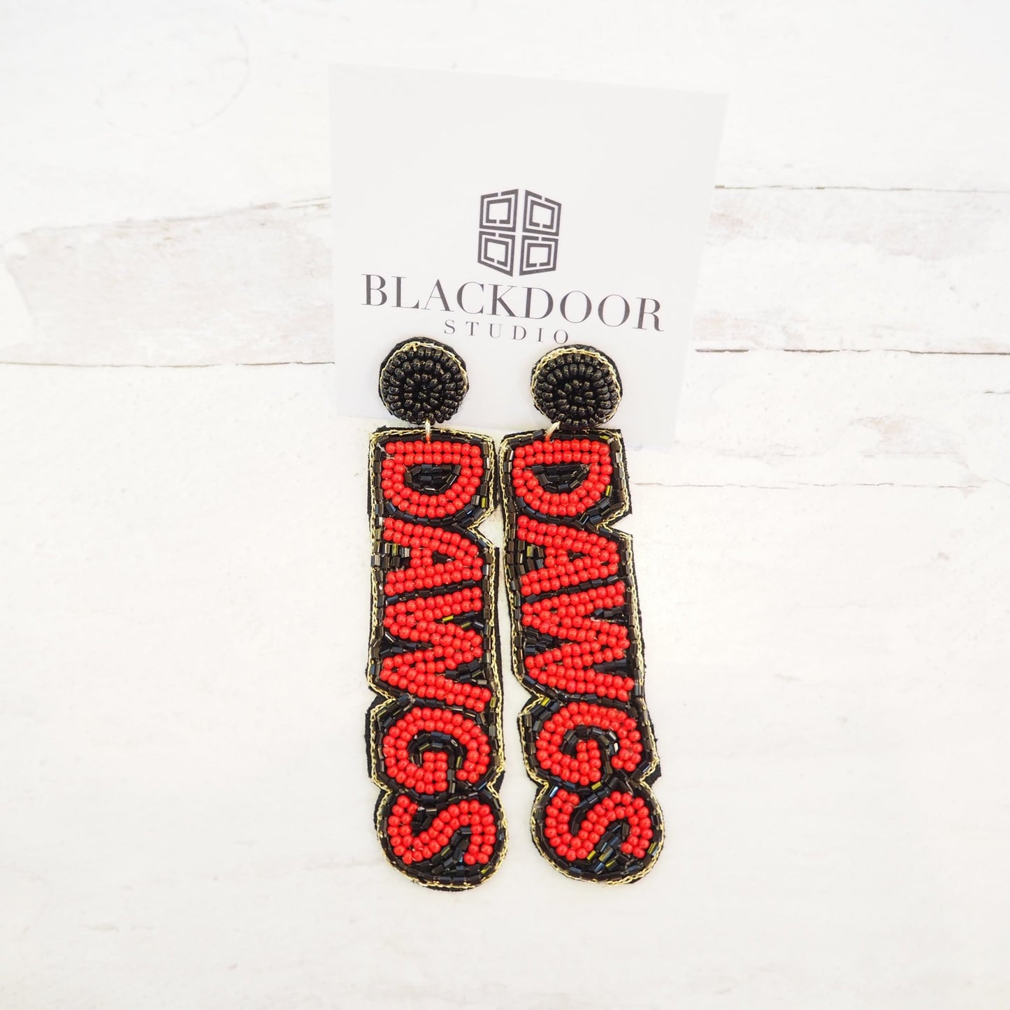 Beaded Black and Red Dawgs Earrings - Boho Mamma Store