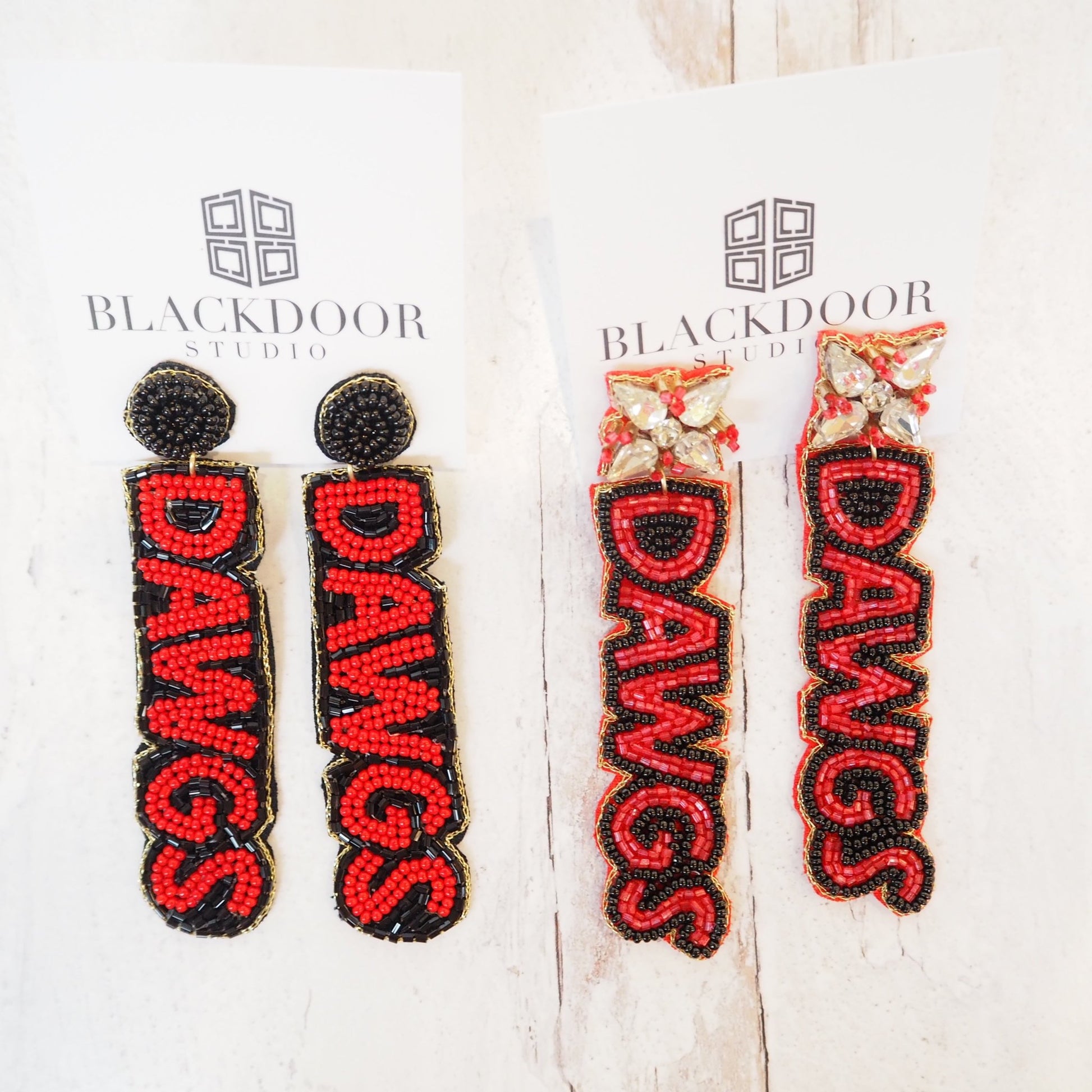 Beaded Black and Red Dawgs Earrings - Boho Mamma Store
