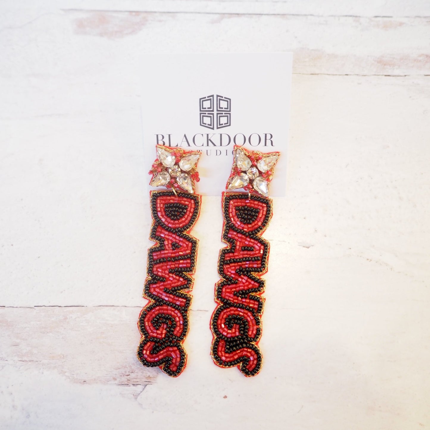 Beaded Black and Red Dawgs Earrings - Boho Mamma Store