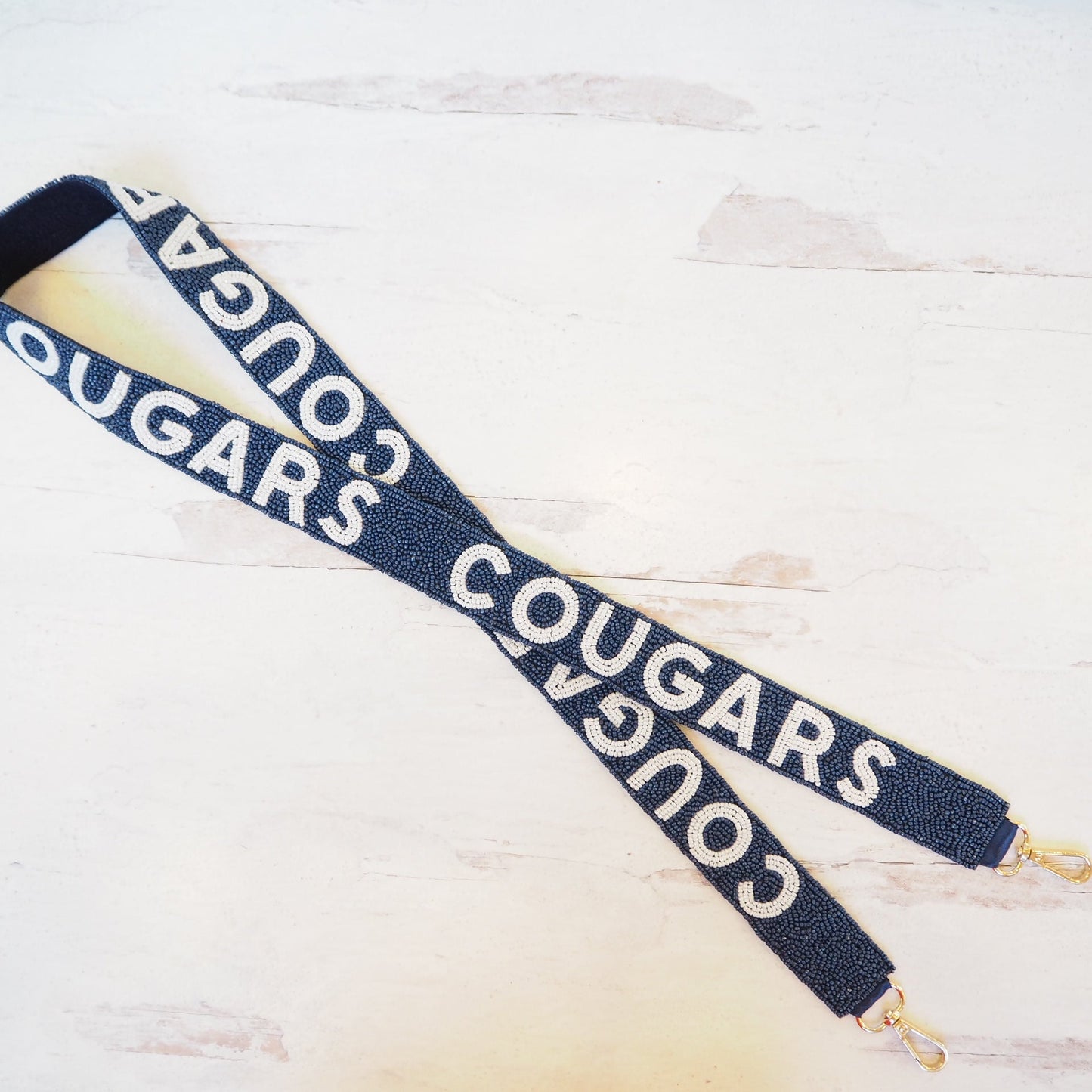 Beaded Blue and White Cougars Purse Strap - Boho Mamma Store