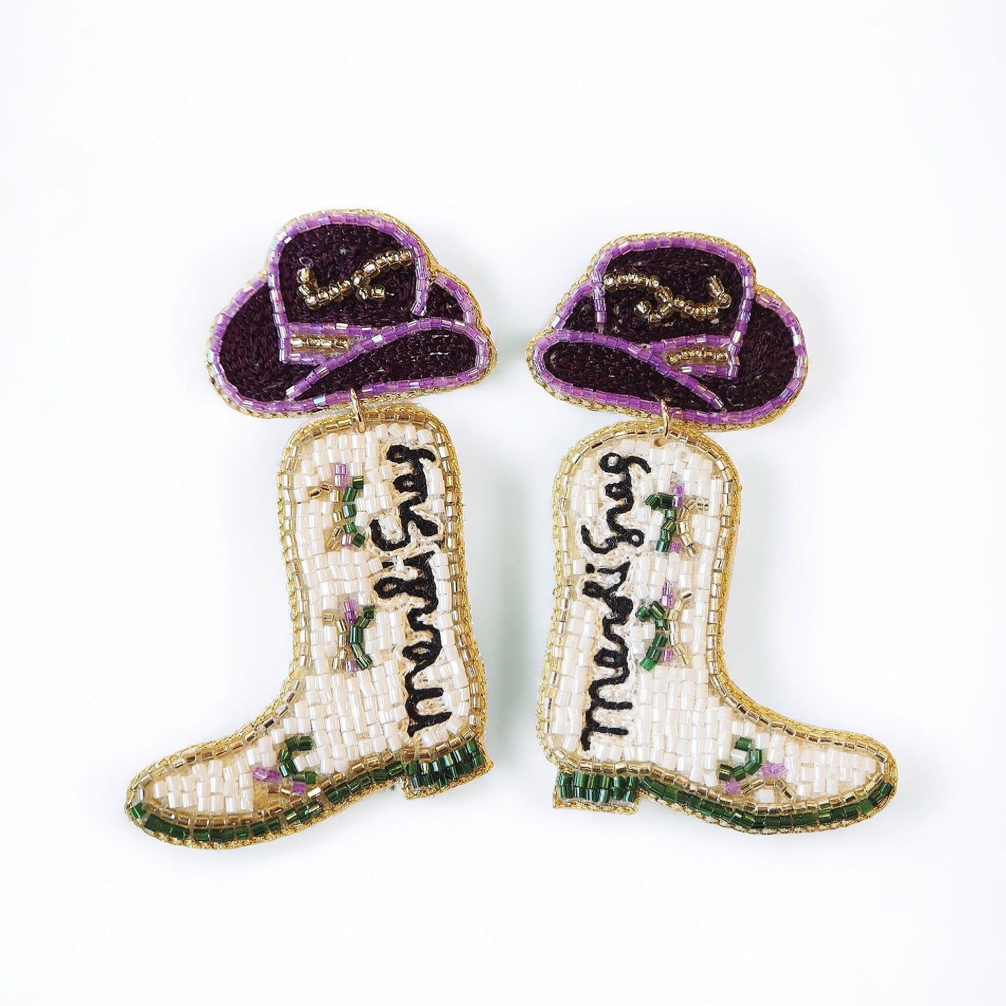 Beaded Mardi Gras Boot Earrings - Boho Mamma Store