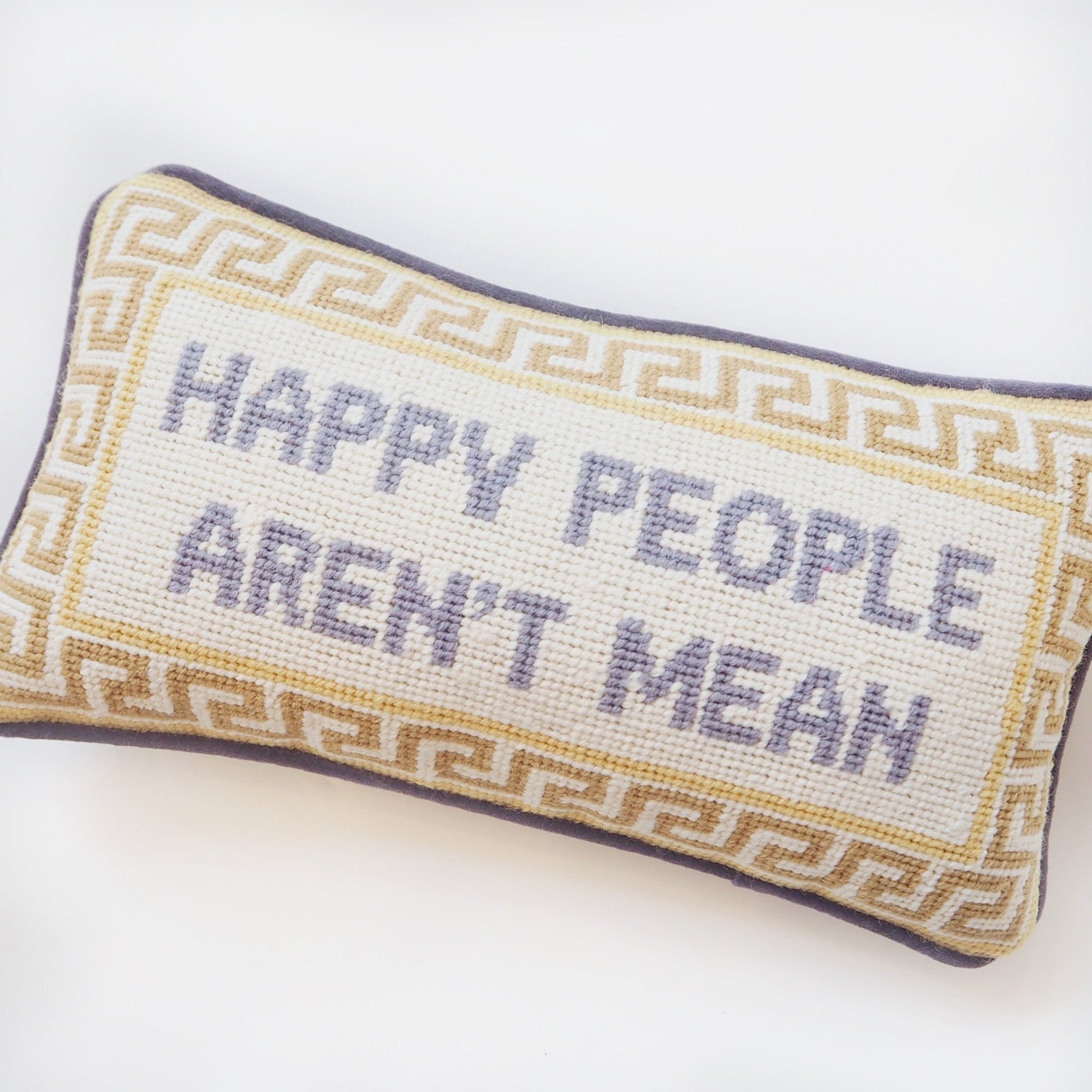 Happy People Aren't Mean Hooked Pillow - Boho Mamma Store