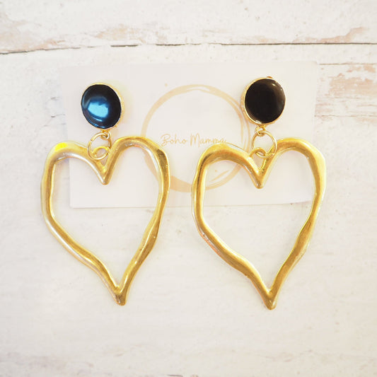 Heart Shaped Gold Dangle Earrings - Boho Mamma Store