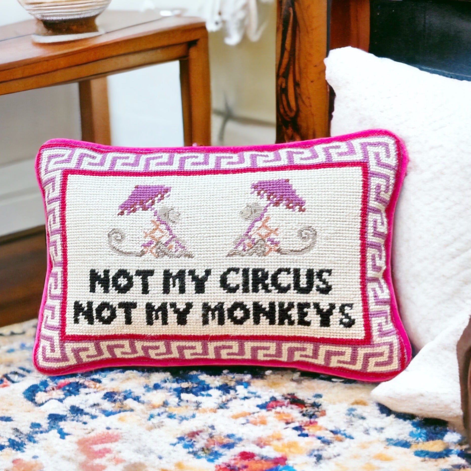 Not My Circus Not My Monkeys Needlepoint Pillow - Boho Mamma Store