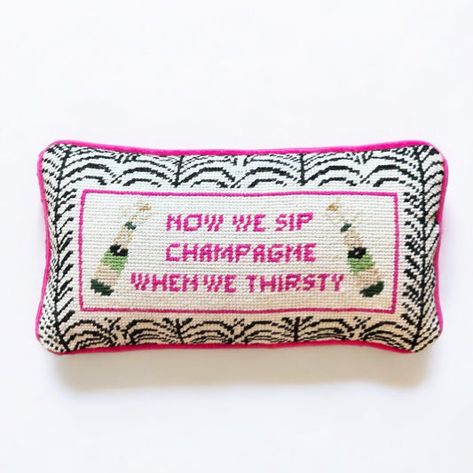 Now We Sip Champagne Needlepoint Pillow - Boho Mamma Store