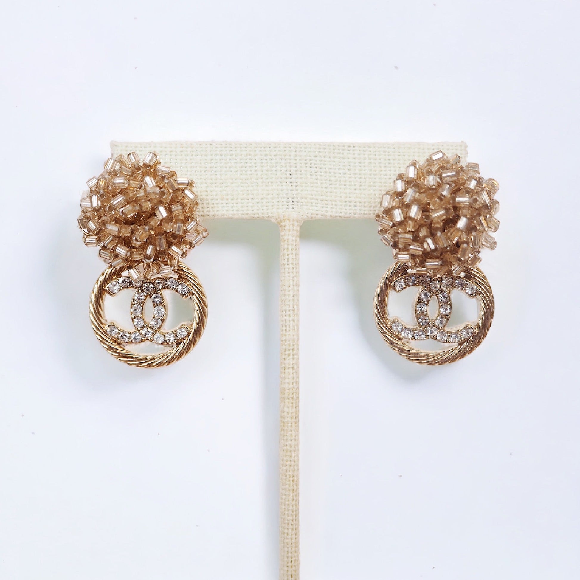 Repurposed Beaded Sparkley Chanel Earrings - Boho Mamma Store