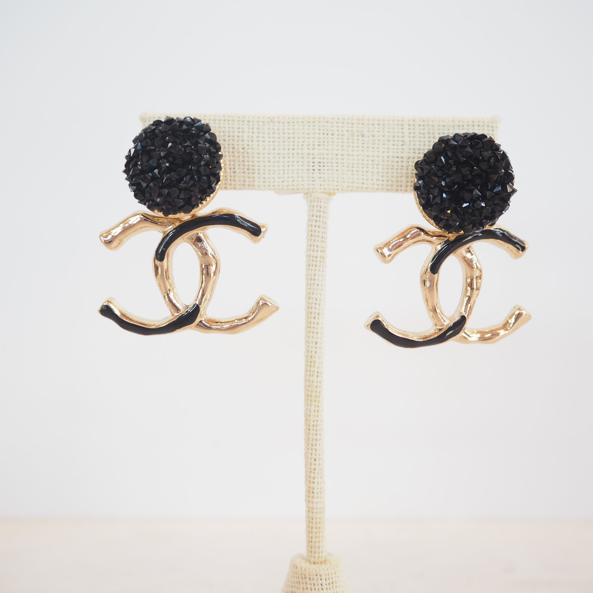 Repurposed Black & Gold Dangle "CC" Earrings - Boho Mamma Store