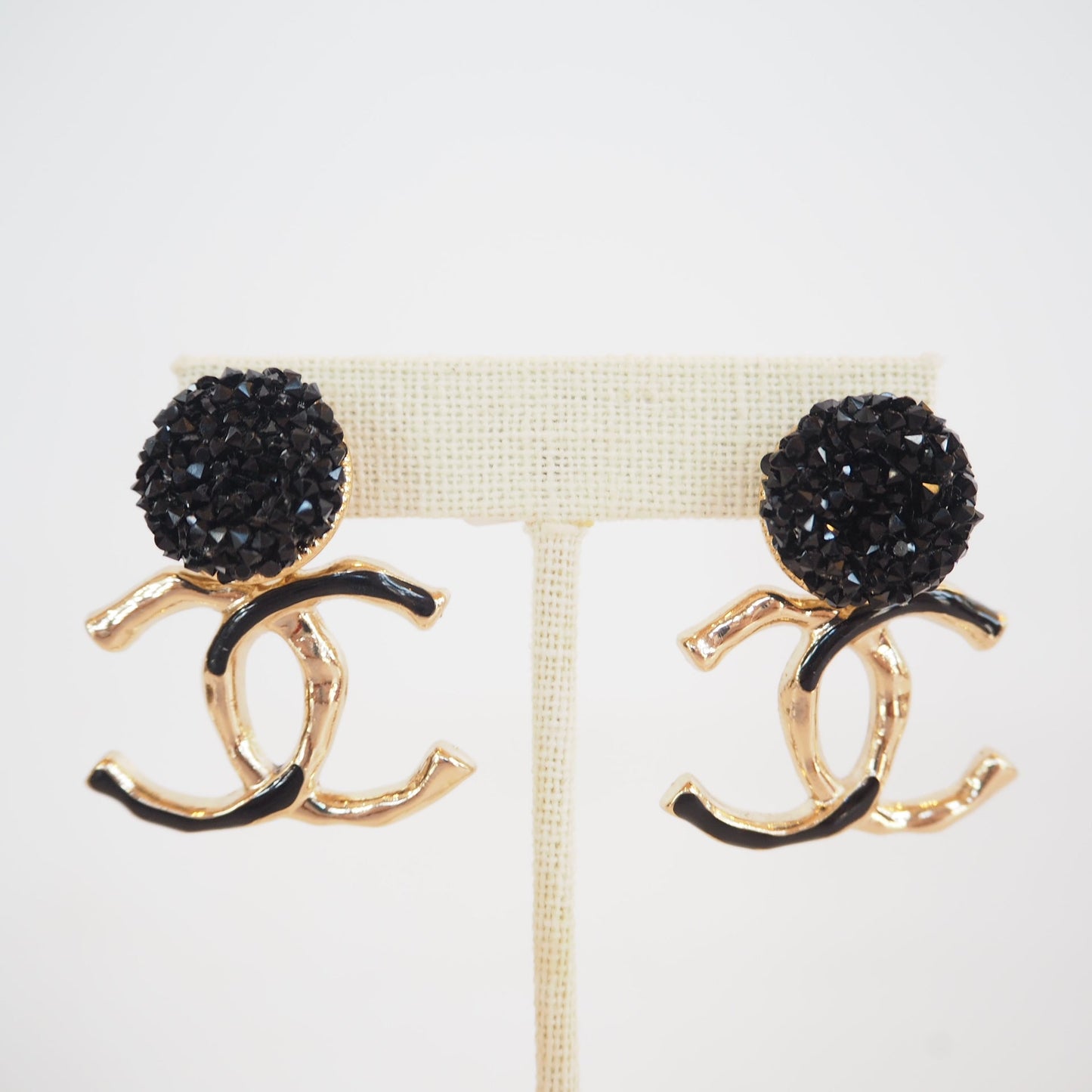 Repurposed Black & Gold Dangle "CC" Earrings - Boho Mamma Store