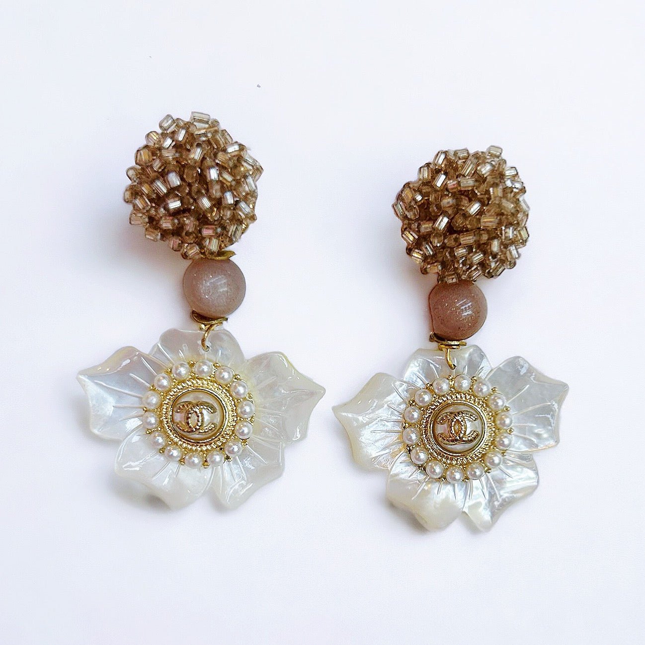 Repurposed Chanel Beaded Flower Earrings