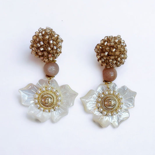 Repurposed Chanel Beaded Flower Earrings - Boho Mamma Store